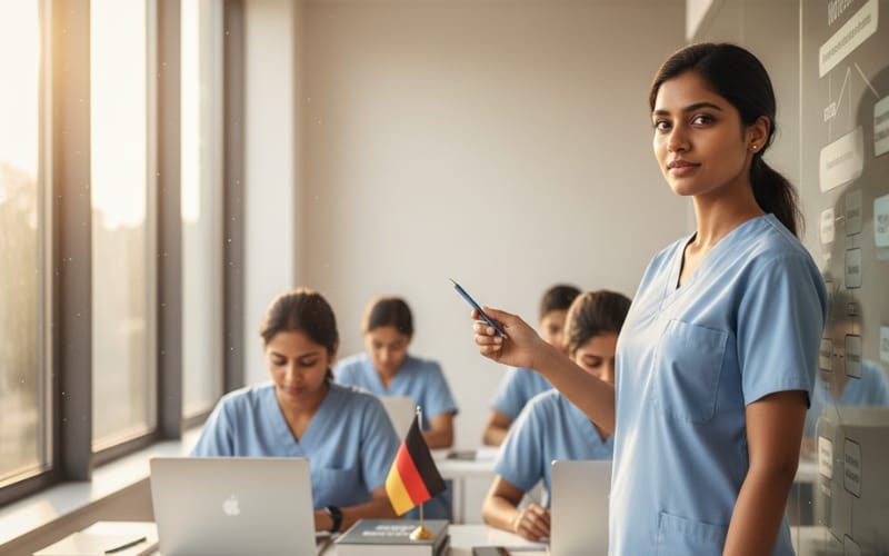 Step-by-step process explaining how nurses can work in Germany including language requirements